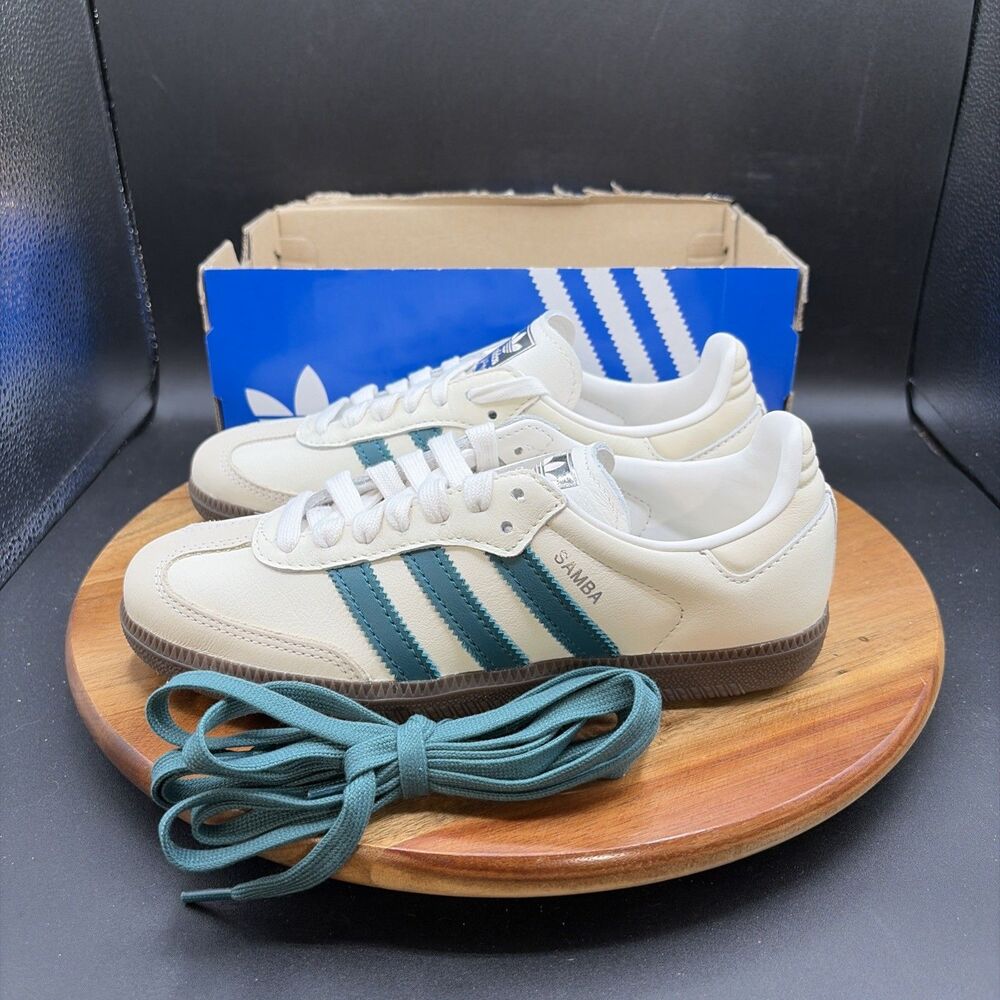 Adidas Samba OG Youth Size 5 Shoes Cloud White/Legacy Teal Sneakers NEW IG1963